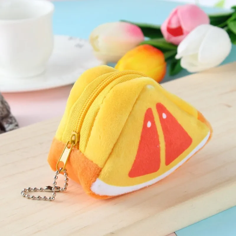 Kawaii Fruit Plush Coin Purse Girl Women Lipstick Bag Card Bags Keychain Zipper Coin Pouch Kids Mini Purse Kids Gift Cute Purse