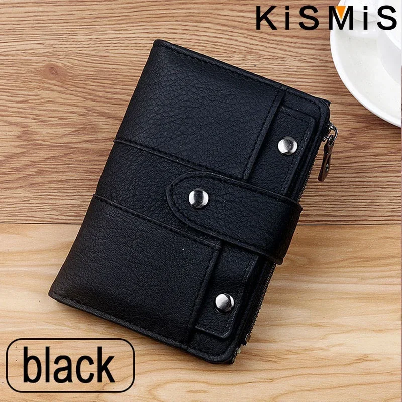 KISMIS Ladies New Style PU Leather Rivet Short Wallet Zipper Change Card Holder Women's Coin Purse Wallet Money Bag