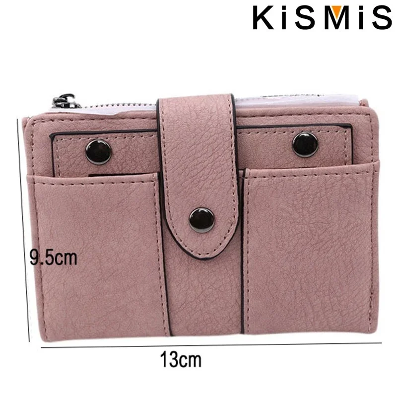 KISMIS Ladies New Style PU Leather Rivet Short Wallet Zipper Change Card Holder Women's Coin Purse Wallet Money Bag
