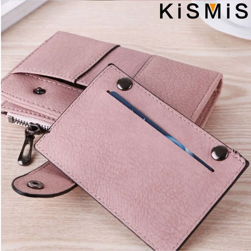 KISMIS Ladies New Style PU Leather Rivet Short Wallet Zipper Change Card Holder Women's Coin Purse Wallet Money Bag