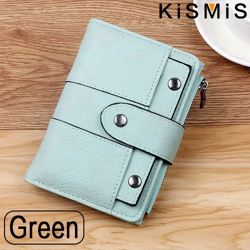 KISMIS Ladies New Style PU Leather Rivet Short Wallet Zipper Change Card Holder Women's Coin Purse Wallet Money Bag