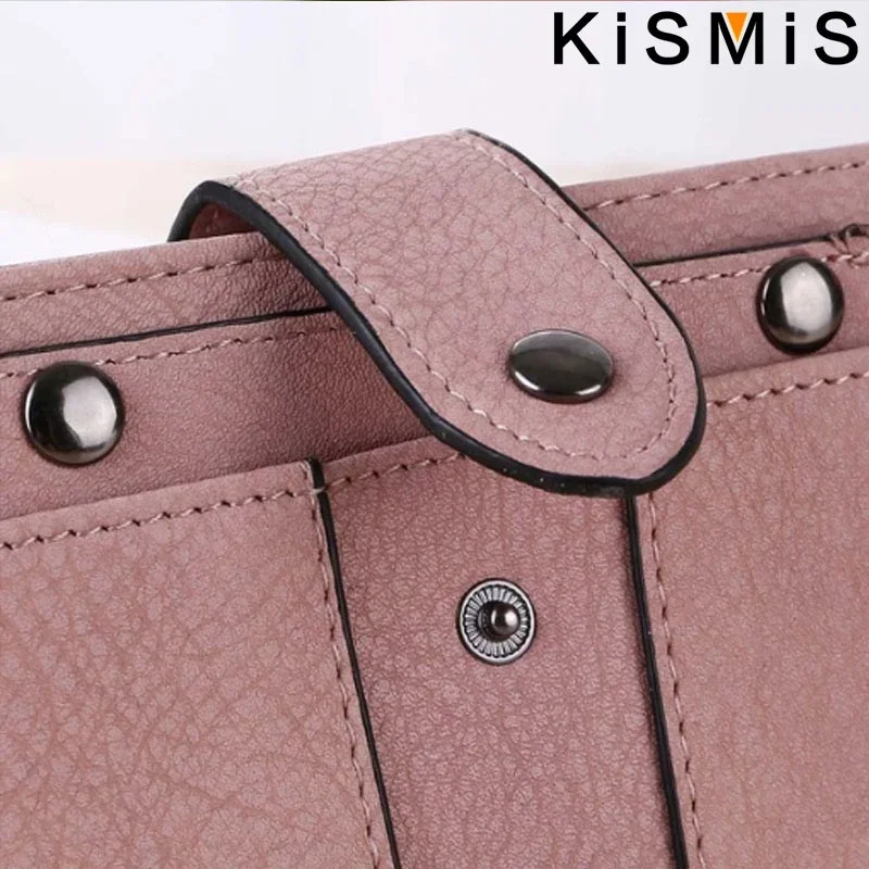 KISMIS Ladies New Style PU Leather Rivet Short Wallet Zipper Change Card Holder Women's Coin Purse Wallet Money Bag