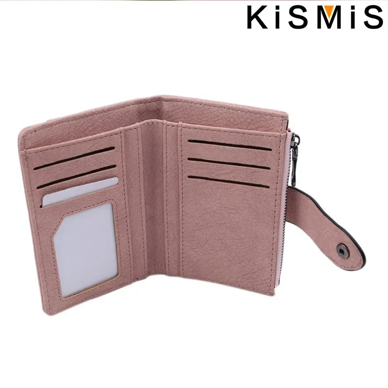 KISMIS Ladies New Style PU Leather Rivet Short Wallet Zipper Change Card Holder Women's Coin Purse Wallet Money Bag