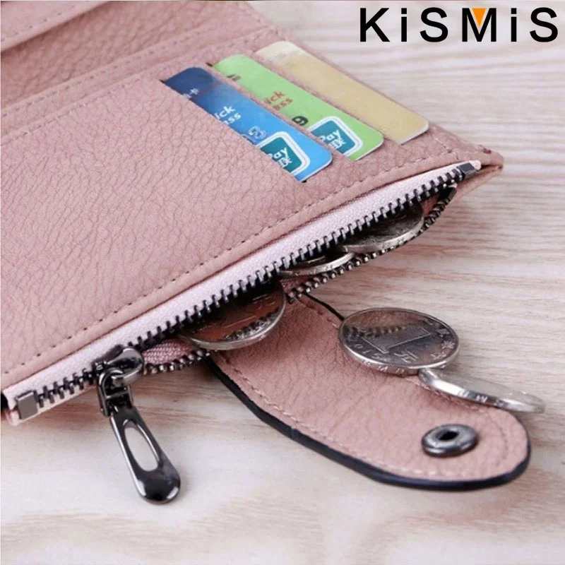KISMIS Ladies New Style PU Leather Rivet Short Wallet Zipper Change Card Holder Women's Coin Purse Wallet Money Bag