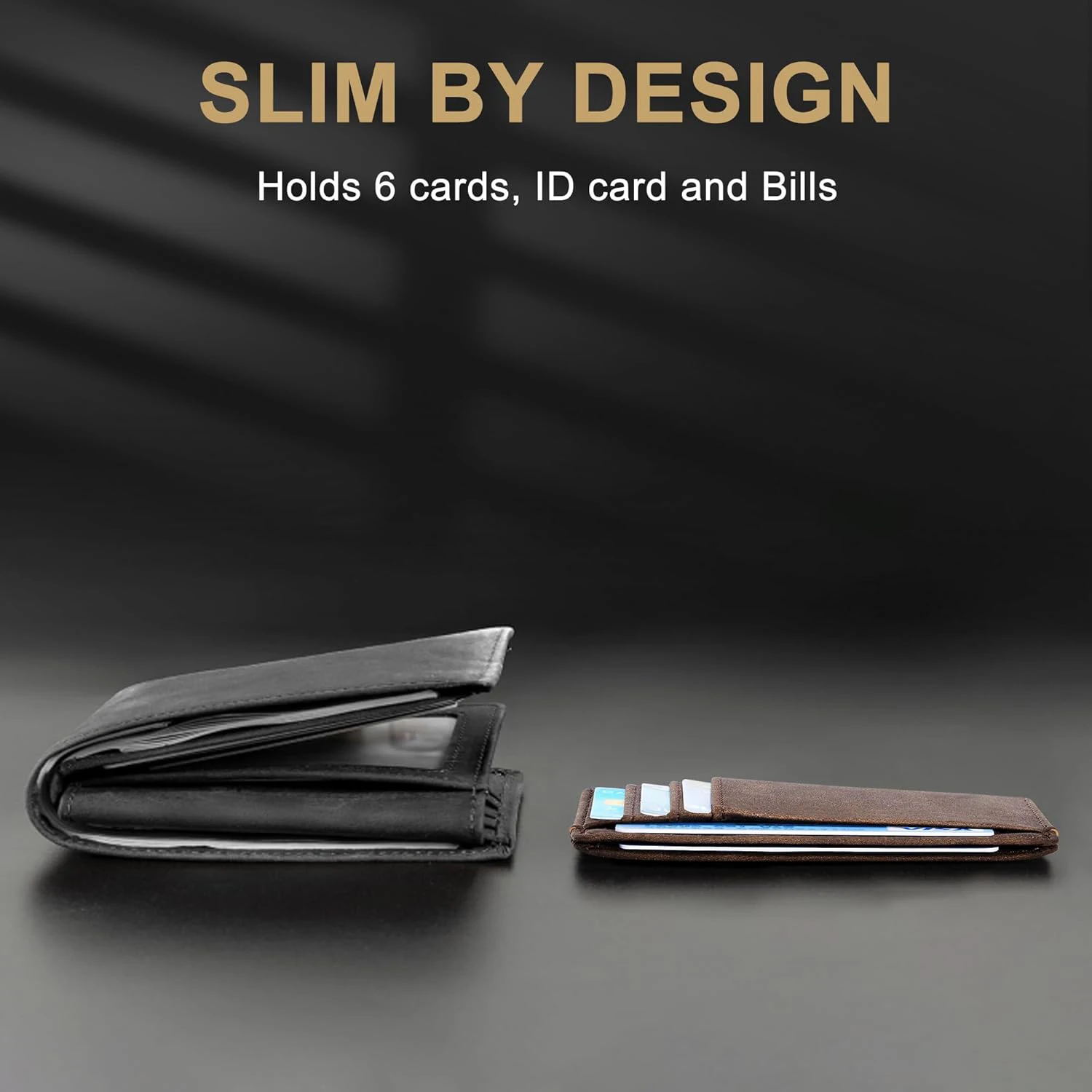Genuine Leather RFID Blocking Retro Thin Card Holder Wallet, Crazy Horse Leather Minimalist Slim Front Pocket Wallets