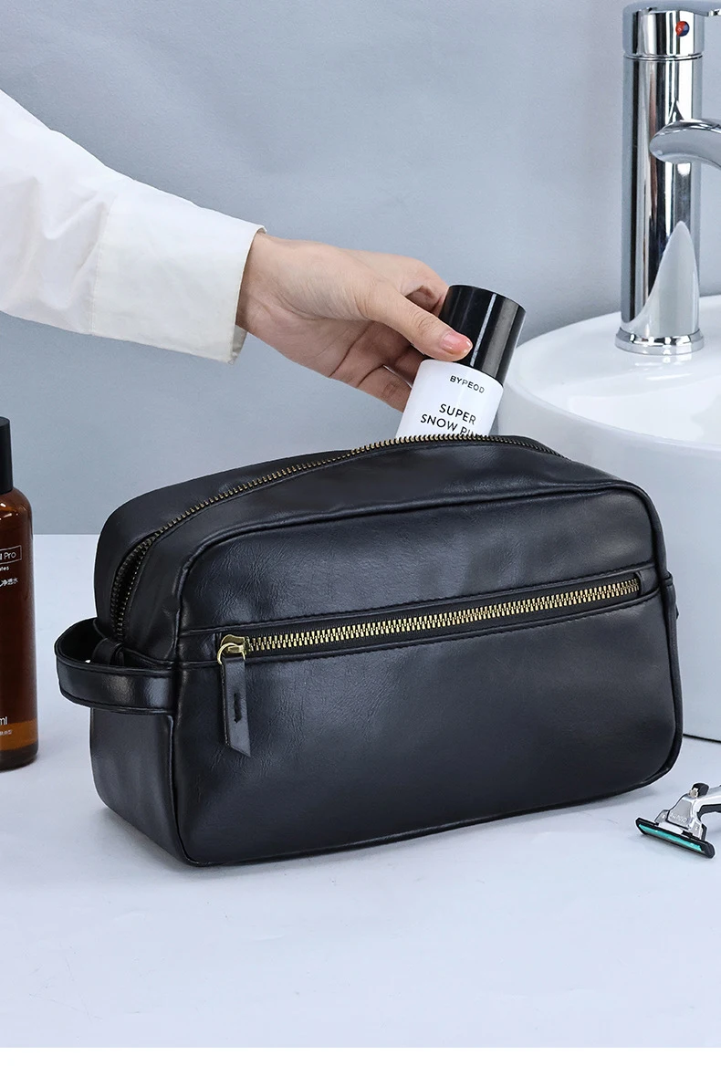 Men Business Travel Wash Toiletry Bag Waterproof PU Leather Bathroom Shaving Tools Organizer Bag Makeup Pouch Women Cosmetic Bag