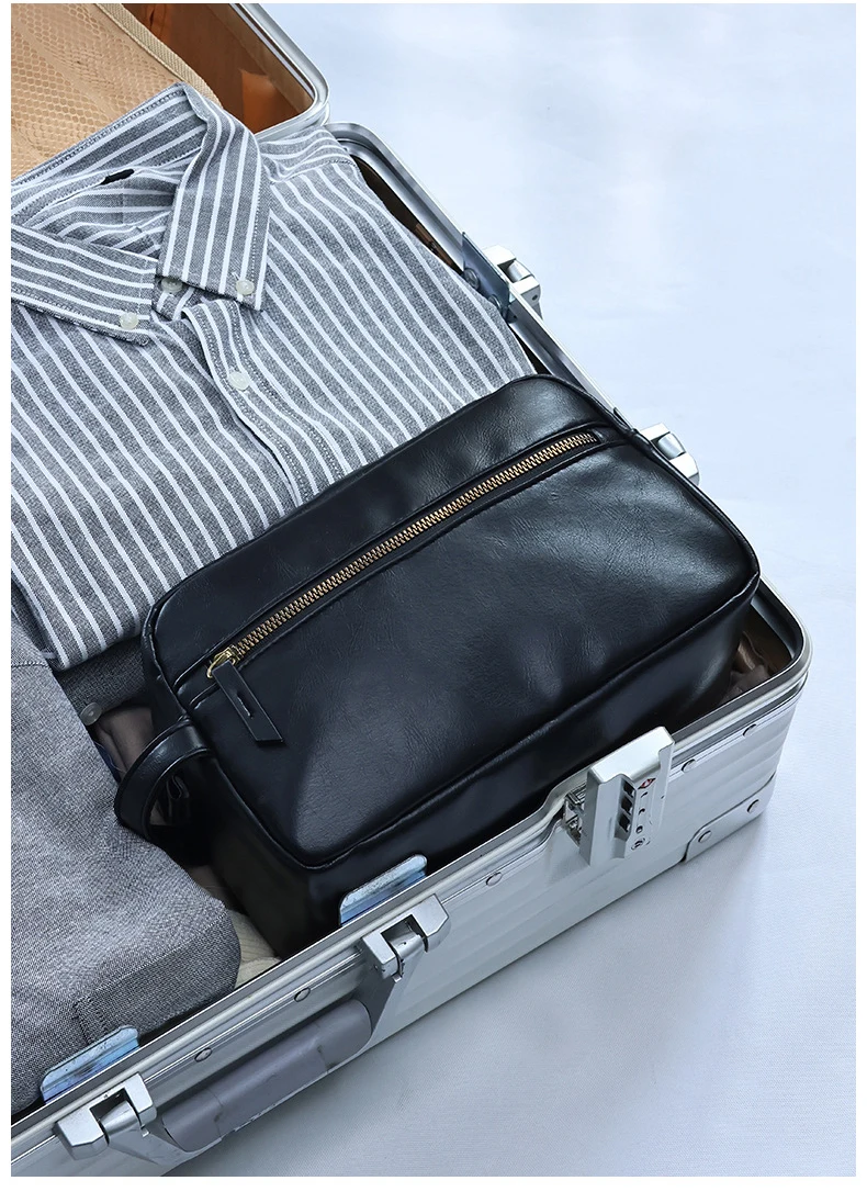 Men Business Travel Wash Toiletry Bag Waterproof PU Leather Bathroom Shaving Tools Organizer Bag Makeup Pouch Women Cosmetic Bag