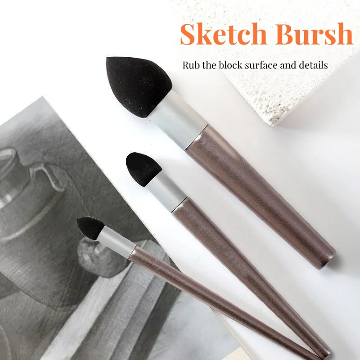 3Pcs Artist Blending Pen Washable Sketch Rubbing Sponge Brush Reusable Drawing Art Blenders Correcting Lightening & Highlight