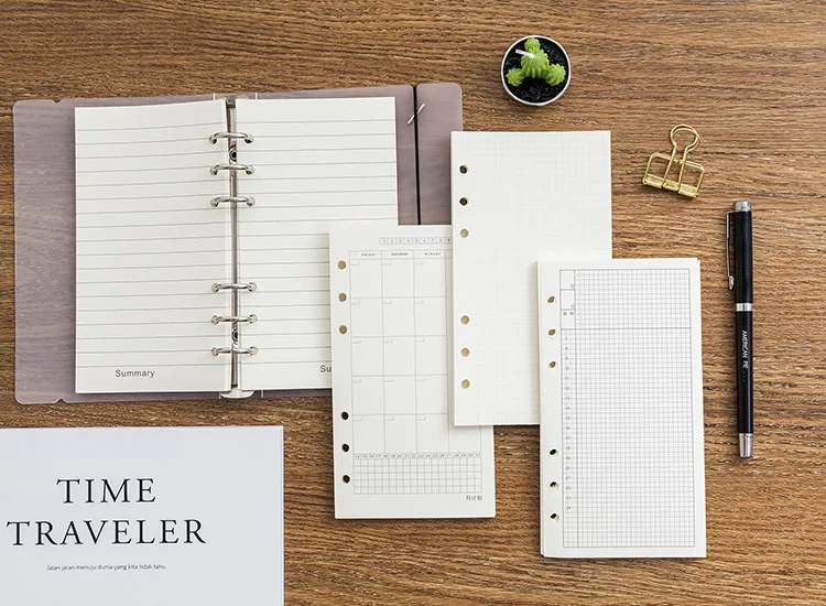 A6 40Sheets Loose Leaf Notebook Refill Spiral Binder Inner Page Grid Blank Line Diary Agenda PlannerSchool Stationery