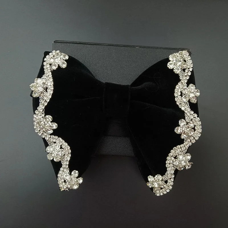 Retro Rhinestone Velvet Bow Tie British Men's Business Banquet Concert Dress Suit Shirt Accessories Original Devise Jewelry Gift