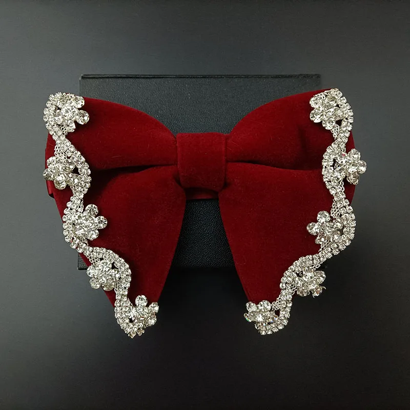 Retro Rhinestone Velvet Bow Tie British Men's Business Banquet Concert Dress Suit Shirt Accessories Original Devise Jewelry Gift