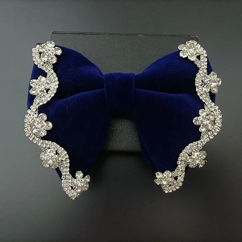 Retro Rhinestone Velvet Bow Tie British Men's Business Banquet Concert Dress Suit Shirt Accessories Original Devise Jewelry Gift