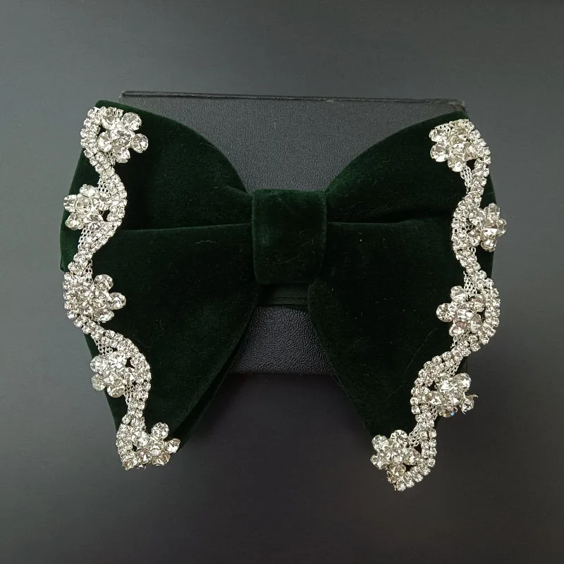 Retro Rhinestone Velvet Bow Tie British Men's Business Banquet Concert Dress Suit Shirt Accessories Original Devise Jewelry Gift