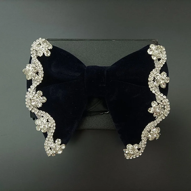 Retro Rhinestone Velvet Bow Tie British Men's Business Banquet Concert Dress Suit Shirt Accessories Original Devise Jewelry Gift