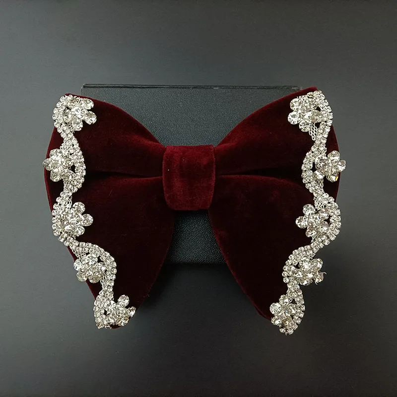 Retro Rhinestone Velvet Bow Tie British Men's Business Banquet Concert Dress Suit Shirt Accessories Original Devise Jewelry Gift