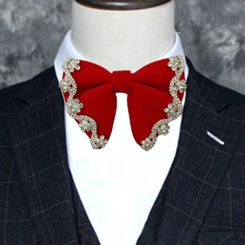 Retro Rhinestone Velvet Bow Tie British Men's Business Banquet Concert Dress Suit Shirt Accessories Original Devise Jewelry Gift