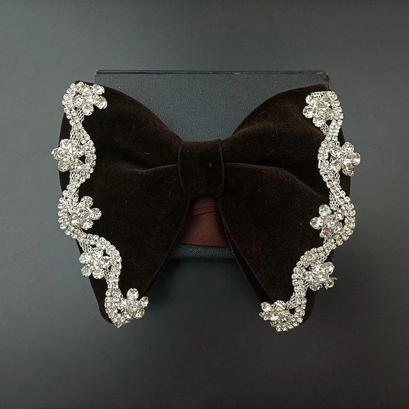 Retro Rhinestone Velvet Bow Tie British Men's Business Banquet Concert Dress Suit Shirt Accessories Original Devise Jewelry Gift