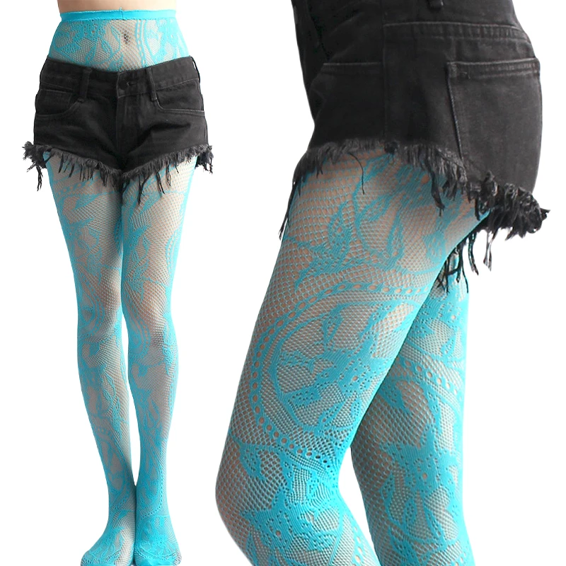 Women's Y2k Fishnet Styling Fashion Colored Tights One Size Purple Vine Gothic Carriage Wheel Patterned Tights Hosiery Stockings
