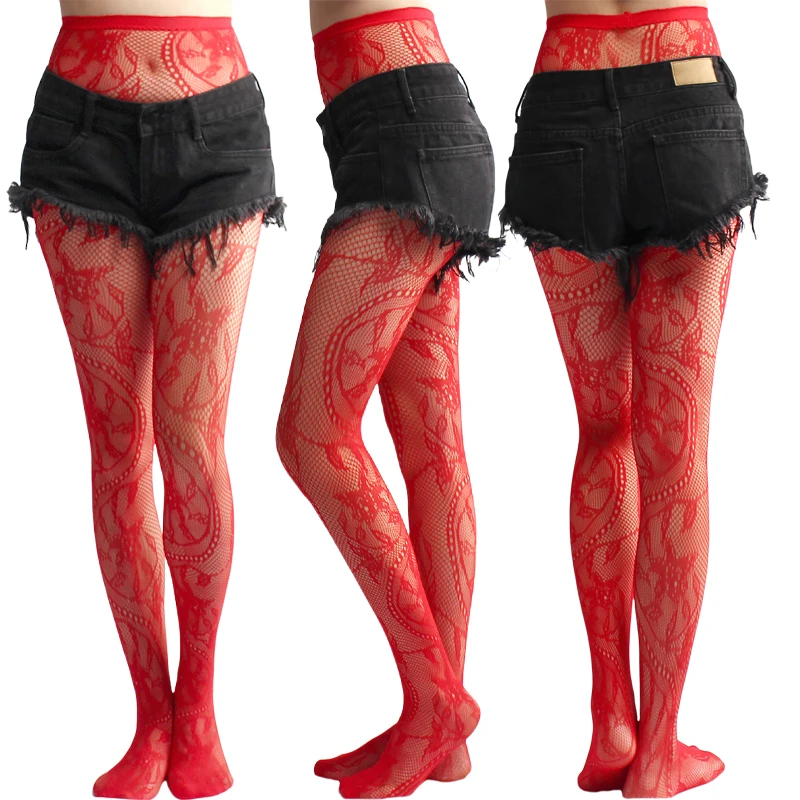 Women's Y2k Fishnet Styling Fashion Colored Tights One Size Purple Vine Gothic Carriage Wheel Patterned Tights Hosiery Stockings