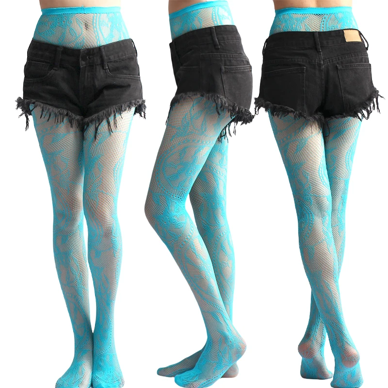 Women's Y2k Fishnet Styling Fashion Colored Tights One Size Purple Vine Gothic Carriage Wheel Patterned Tights Hosiery Stockings