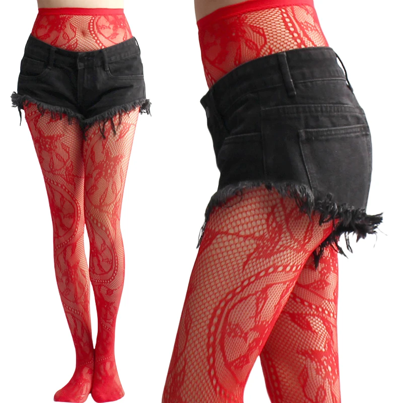 Women's Y2k Fishnet Styling Fashion Colored Tights One Size Purple Vine Gothic Carriage Wheel Patterned Tights Hosiery Stockings