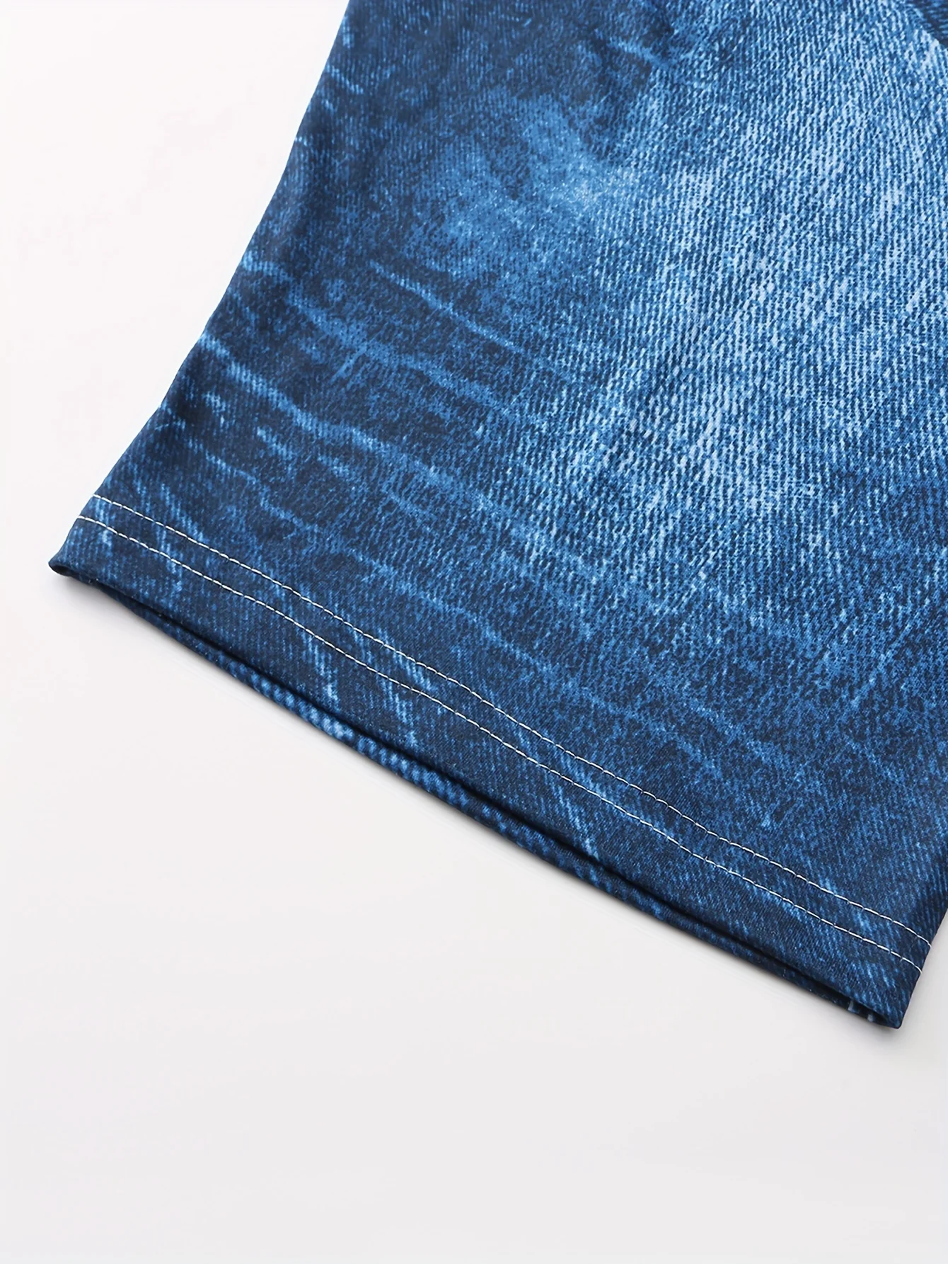 Lily Deep Blue Printed Imitation Denim Flower Slim Fitting Shorts For Women's Casual Leggings With High Elasticity
