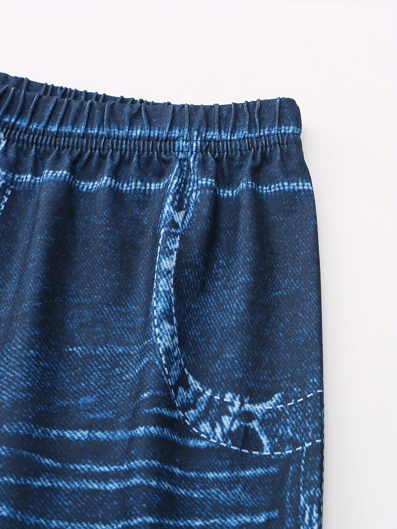 Lily Deep Blue Printed Imitation Denim Flower Slim Fitting Shorts For Women's Casual Leggings With High Elasticity