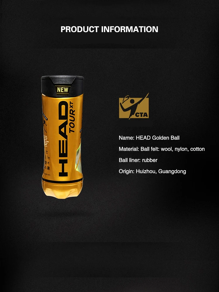 HEAD Professional Tennis Balls Competition Training Tennis Balls High Elastic Resistance TOUR XT Tennis Ball 3 Pieces Per Can