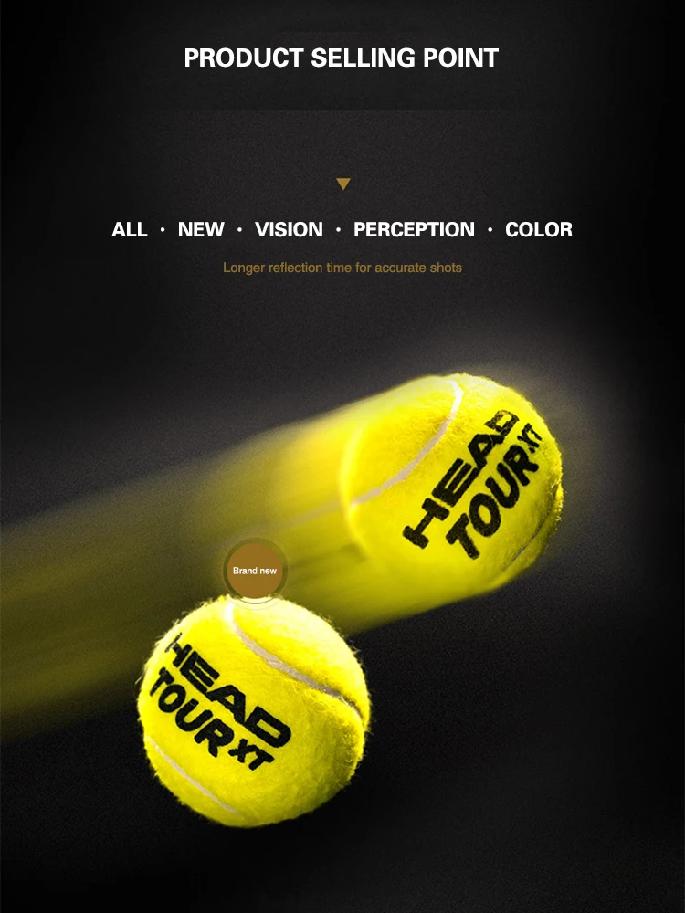 HEAD Professional Tennis Balls Competition Training Tennis Balls High Elastic Resistance TOUR XT Tennis Ball 3 Pieces Per Can