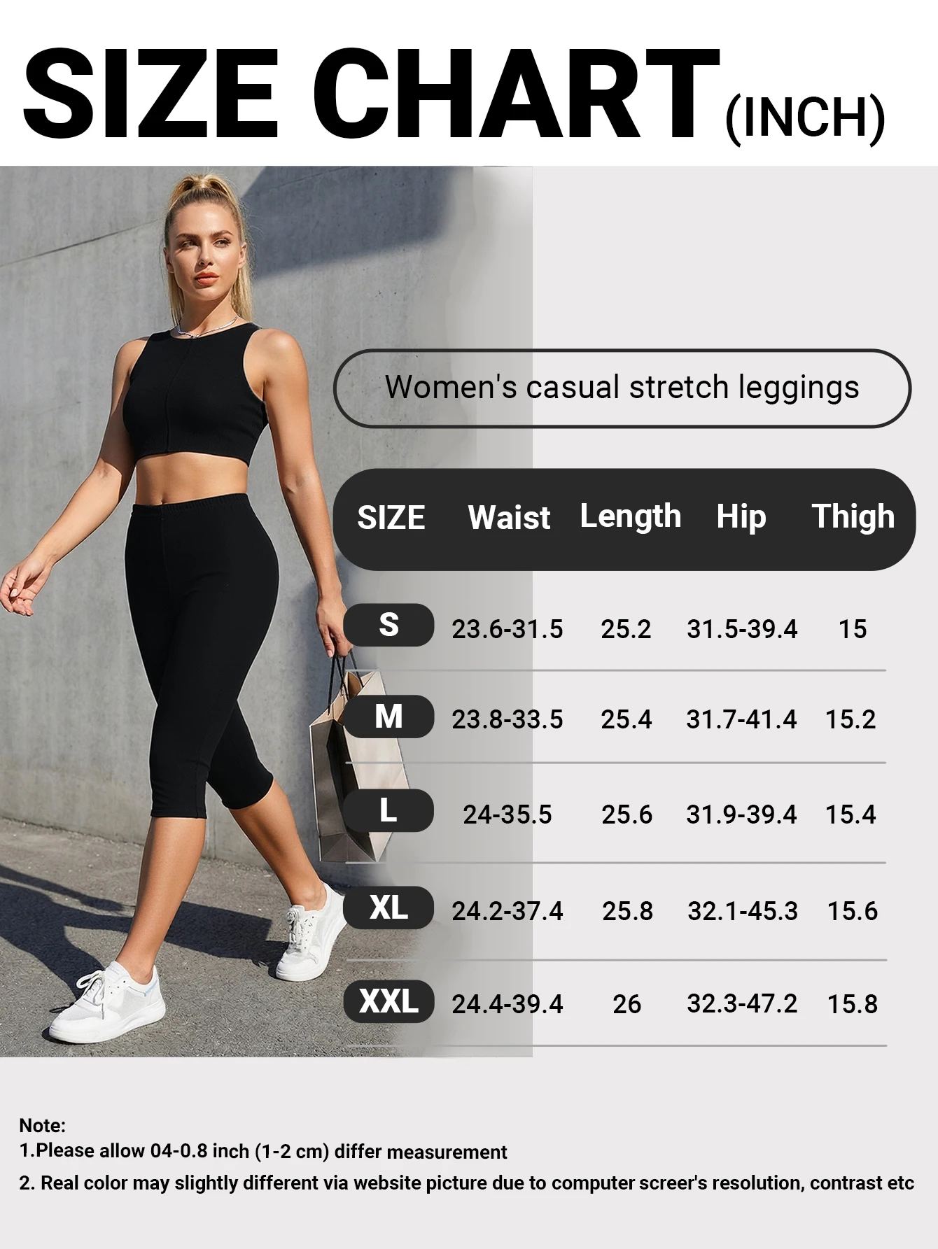 QR63 Solid Color Capris Leggings, WOMEN'S Fashionable Elastic Waist Exercise, Short Leg Pants