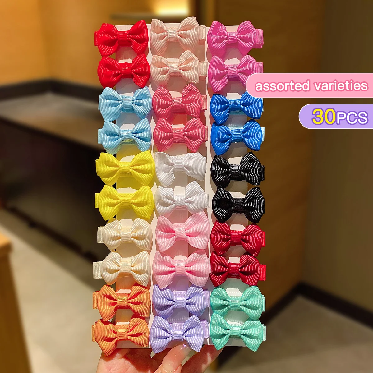 30 colored random bow fabric hair clips suitable for daily use as hair accessories