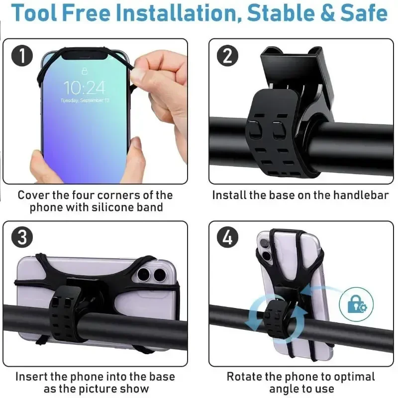 360 Rotatable Mobile Phone Bicycle Motorcycle Holder Bike Safe Bracket Silicone Support Silicone Pull Type For All Phone Stand