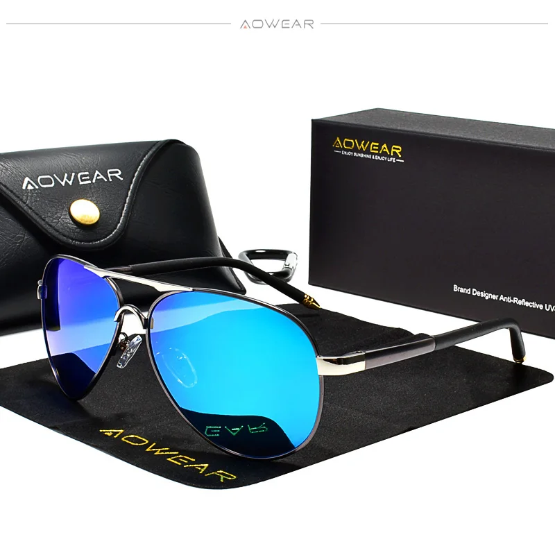 AOWEAR Men's Aviation Sunglasses Men Polarized Mirror Sunglass for Man HD Driving Pilot Sun Glasses Lunettes De Soleil Homme