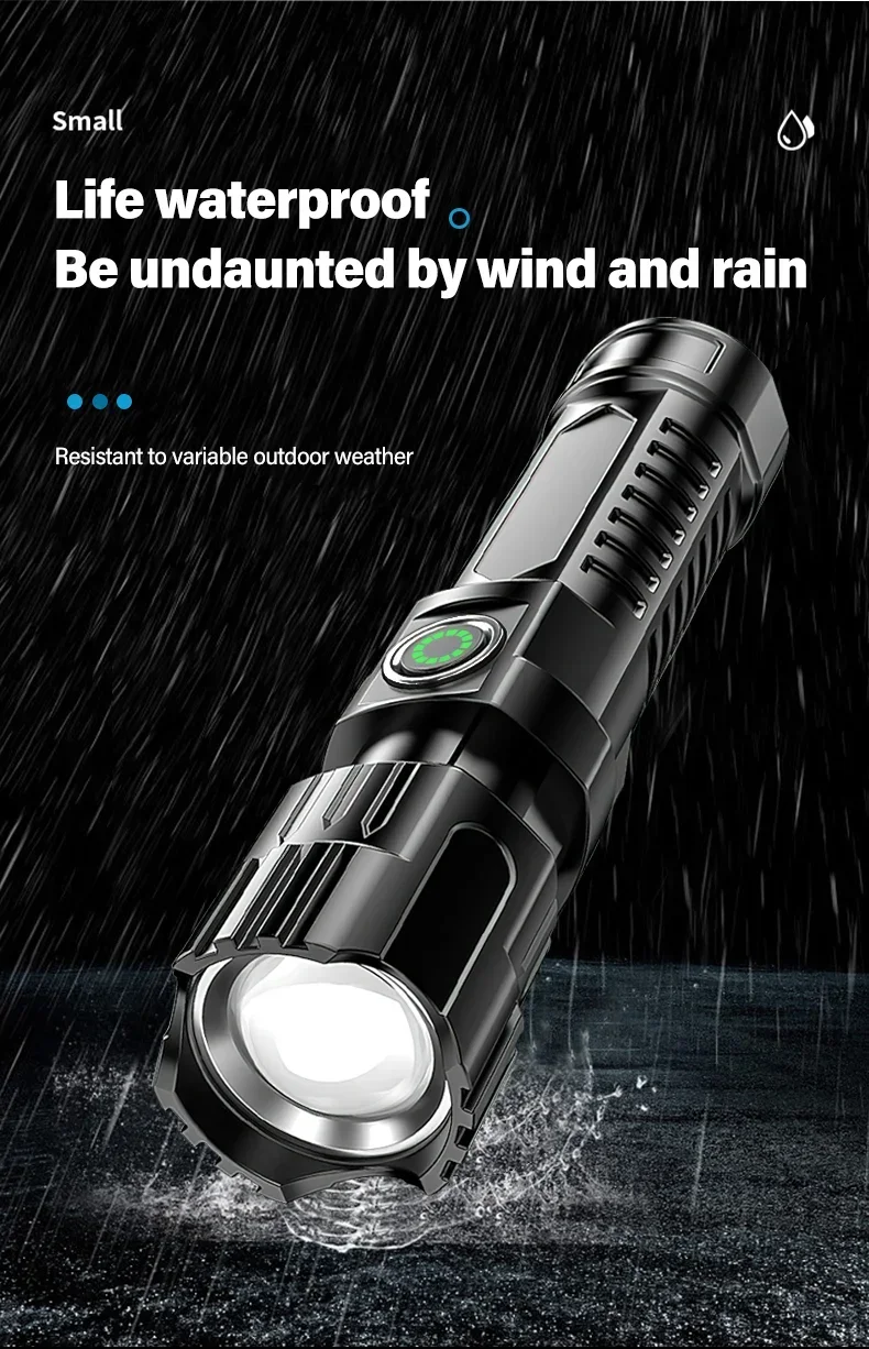 High Strong Power Led Flashlights 2000LM Tactical Torch with Display Light USB Charging Camping Fishing Emergency Zoom Lantern
