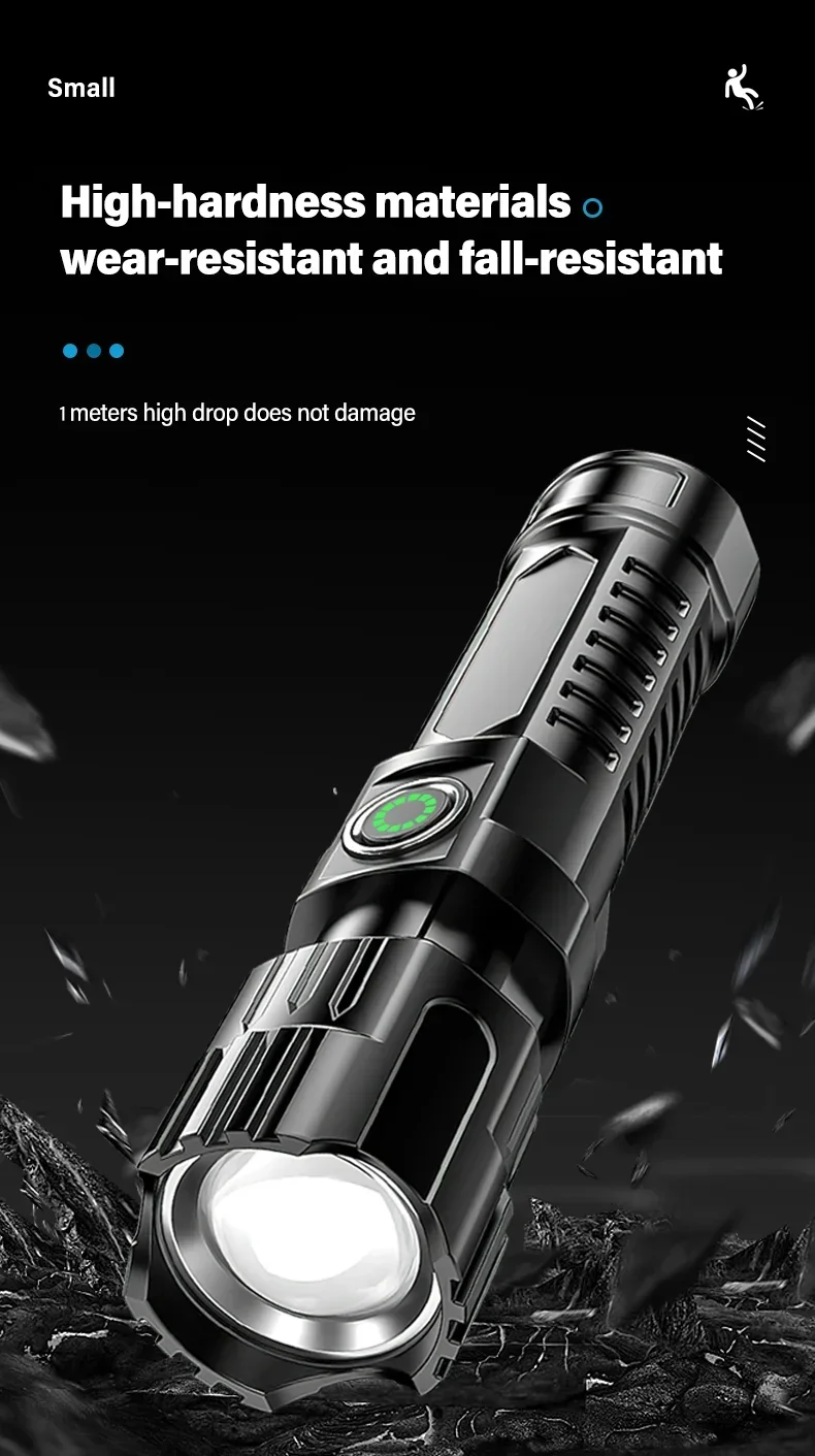 High Strong Power Led Flashlights 2000LM Tactical Torch with Display Light USB Charging Camping Fishing Emergency Zoom Lantern