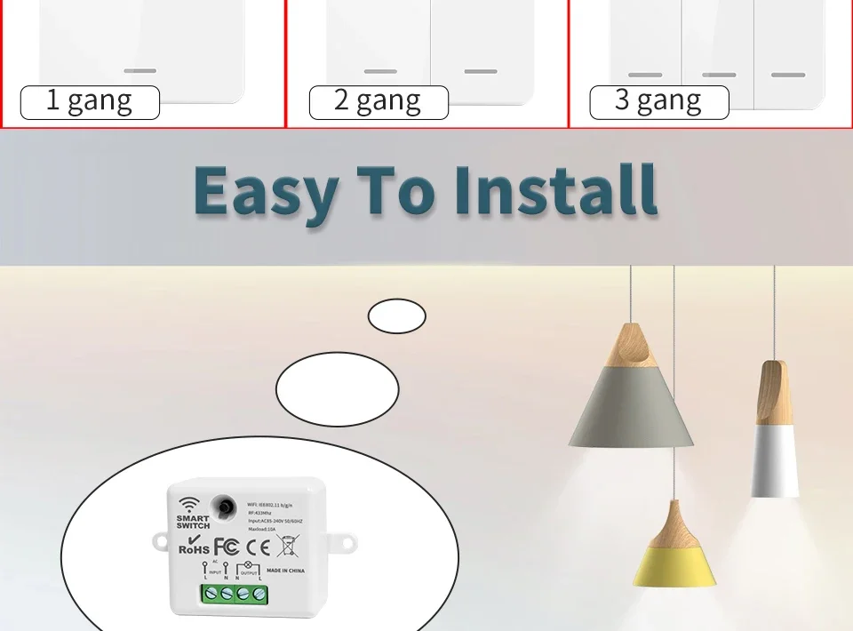 Wireless Light Wall Switch Relay Receiver RF 433Mhz 1/2/3Gang Panel Switch Remote Control Interruptor for LED Lamp 10A 110V 220V
