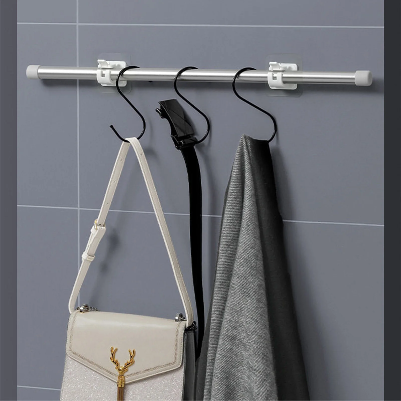 Set of 2/4/8 Self Adhesive Hooks Punch-free Curtain Rod Clip Hook Window Curtains Wall Hanging Holder Household Clamp Fixed Clip