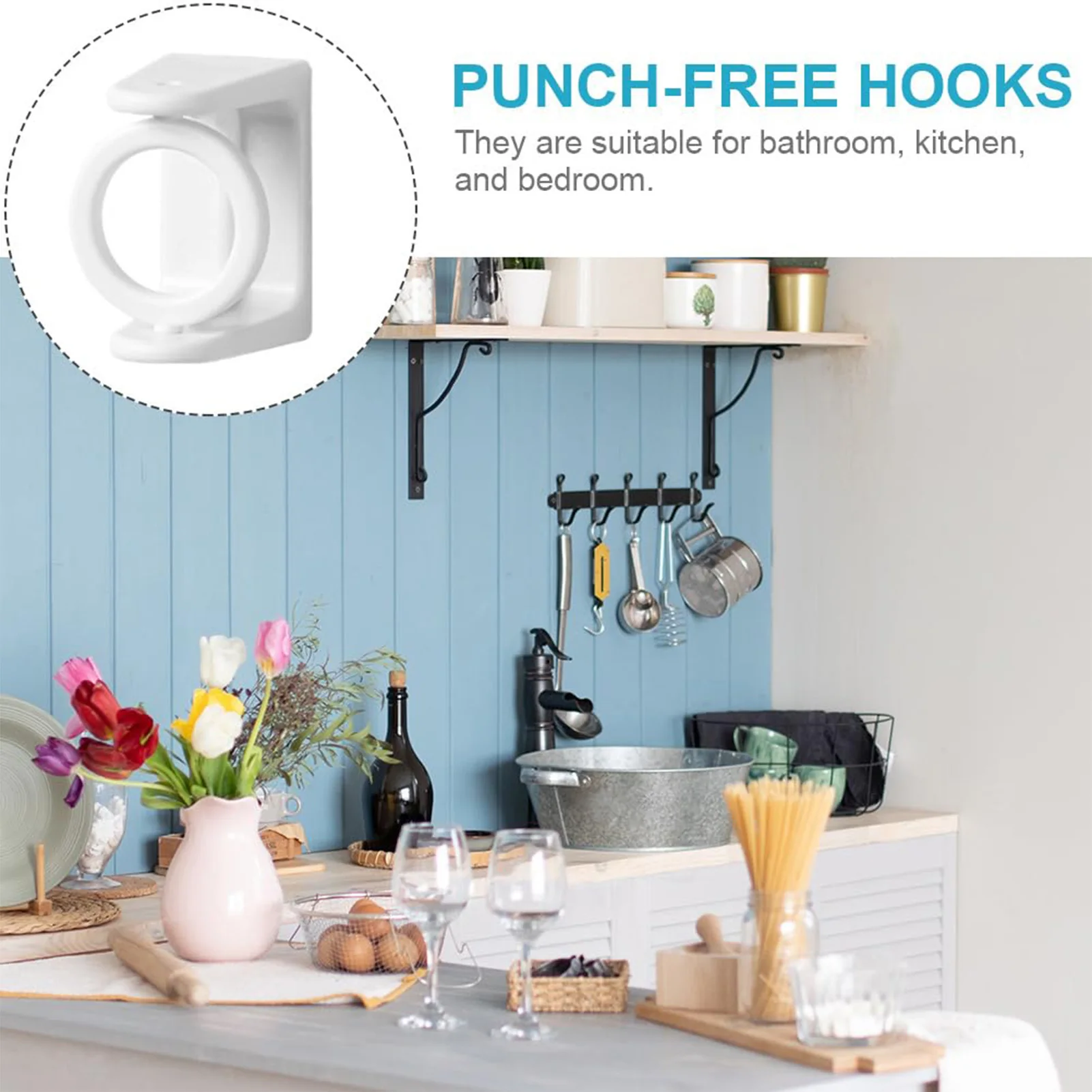 Set of 2/4/8 Self Adhesive Hooks Punch-free Curtain Rod Clip Hook Window Curtains Wall Hanging Holder Household Clamp Fixed Clip