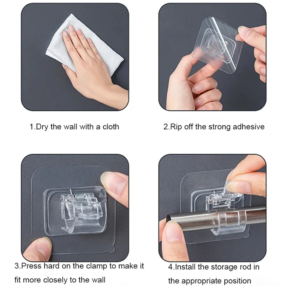 Set of 2/4/8 Self Adhesive Hooks Punch-free Curtain Rod Clip Hook Window Curtains Wall Hanging Holder Household Clamp Fixed Clip