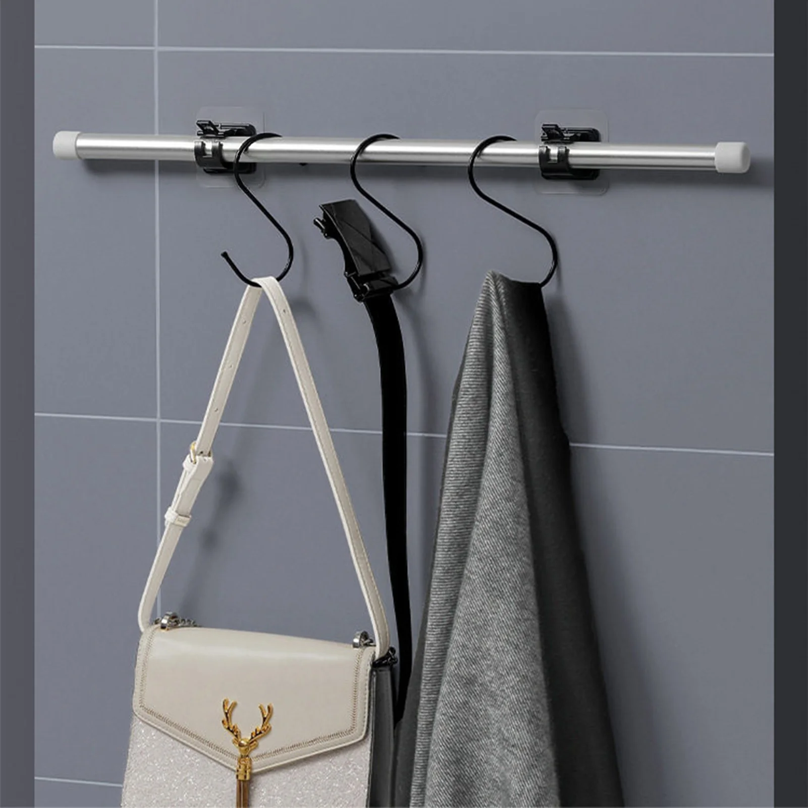 Set of 2/4/8 Self Adhesive Hooks Punch-free Curtain Rod Clip Hook Window Curtains Wall Hanging Holder Household Clamp Fixed Clip