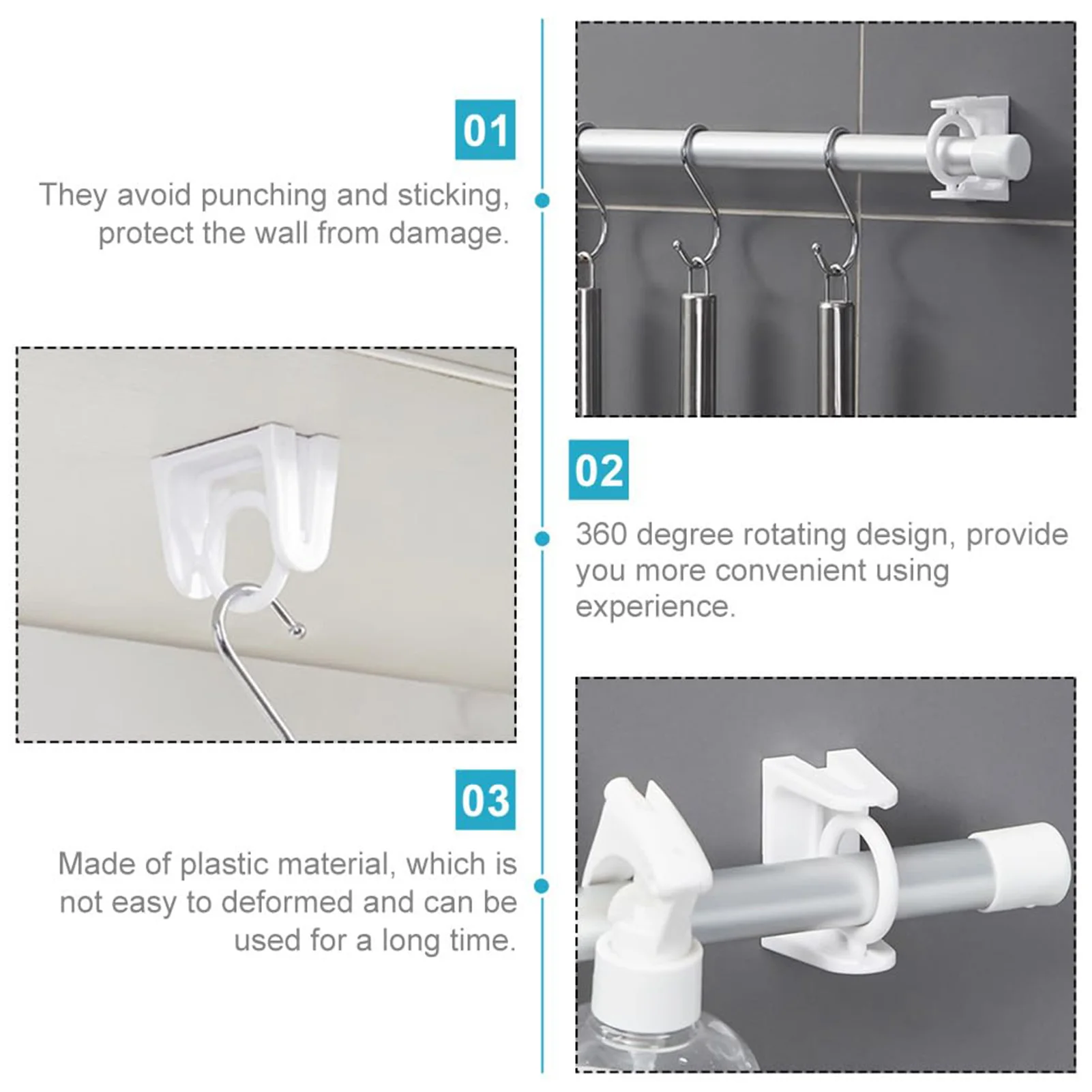Set of 2/4/8 Self Adhesive Hooks Punch-free Curtain Rod Clip Hook Window Curtains Wall Hanging Holder Household Clamp Fixed Clip