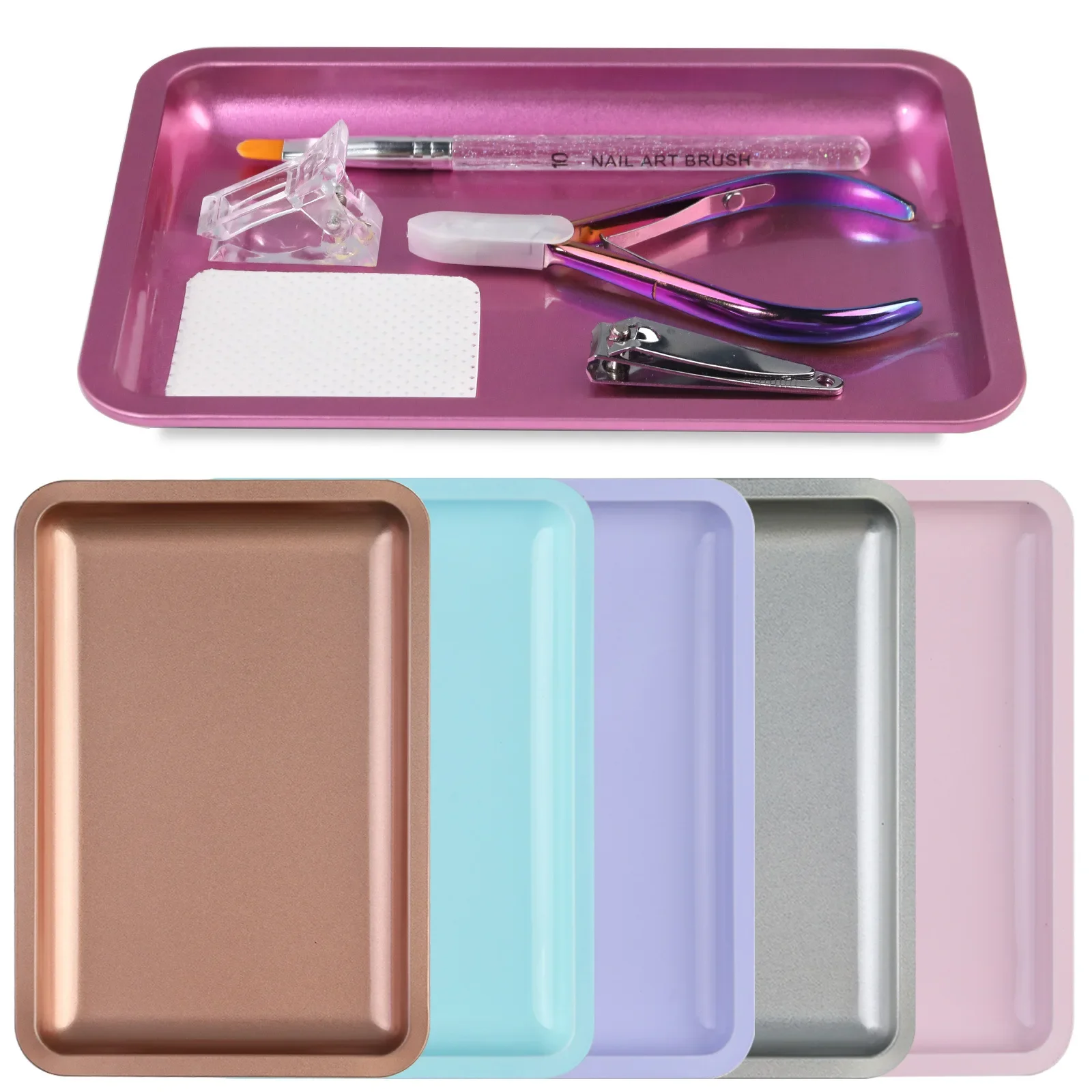 Stainless Steel Cosmetic Storage Tray Manicure Nail Art Plate Tweezers Clippers Pen Container Square False Nails Dish Tools