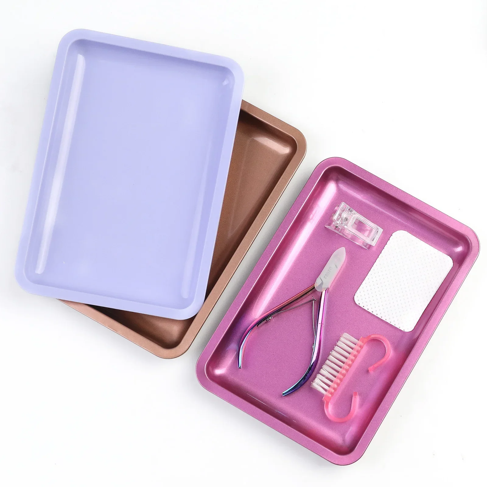 Stainless Steel Cosmetic Storage Tray Manicure Nail Art Plate Tweezers Clippers Pen Container Square False Nails Dish Tools