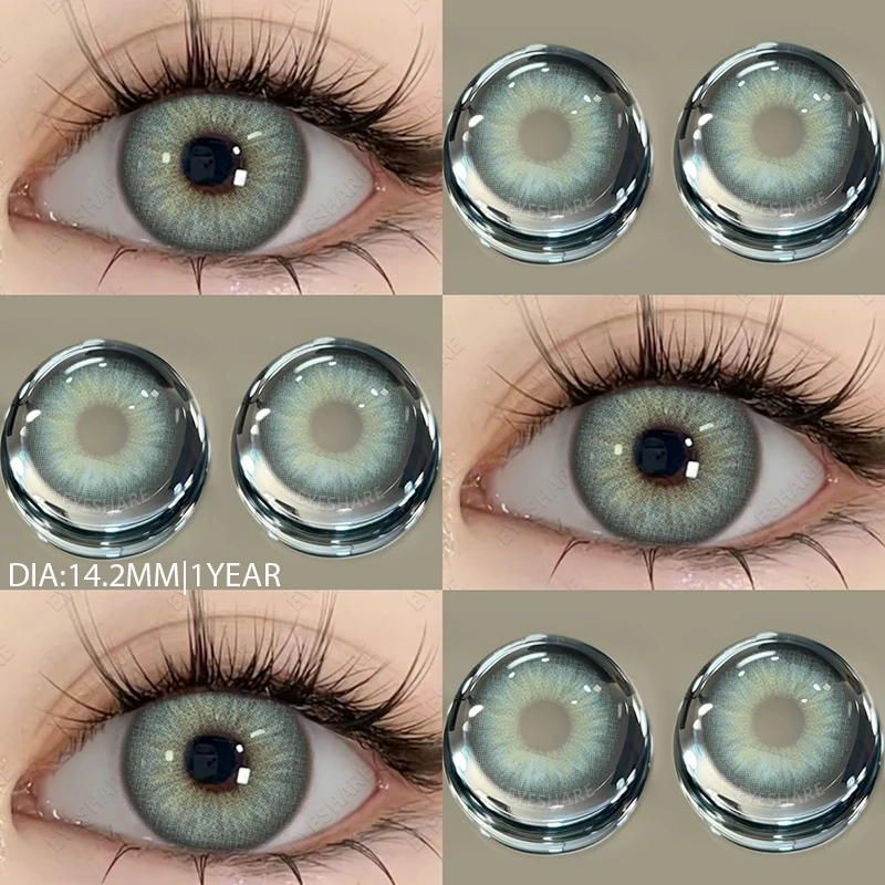 EYESHARE NEW 1pair Gray Contact Lens for Eyes Hybrid Natural Colorful Lenses 14.2mm Colorful Eyes Lenses Cosmetic Yearly Use