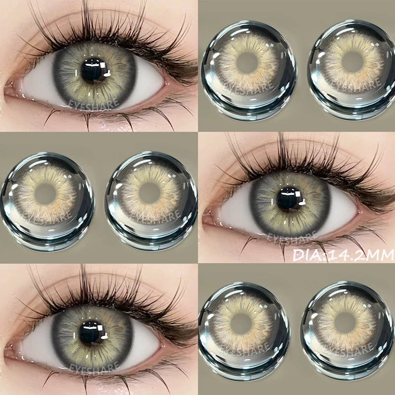 EYESHARE NEW 1pair Gray Contact Lens for Eyes Hybrid Natural Colorful Lenses 14.2mm Colorful Eyes Lenses Cosmetic Yearly Use