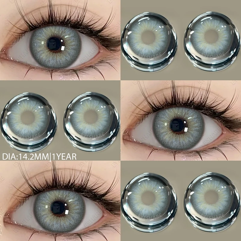 EYESHARE NEW 1pair Gray Contact Lens for Eyes Hybrid Natural Colorful Lenses 14.2mm Colorful Eyes Lenses Cosmetic Yearly Use