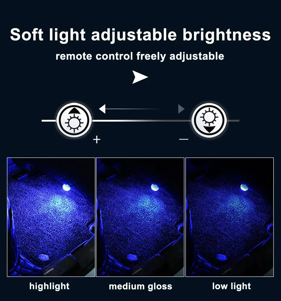 Wireless Adhesive LED Car Interior Ambient Light Remote Control Decor Auto Roof Foot Atmosphere Lamp Bicycle Tail Light