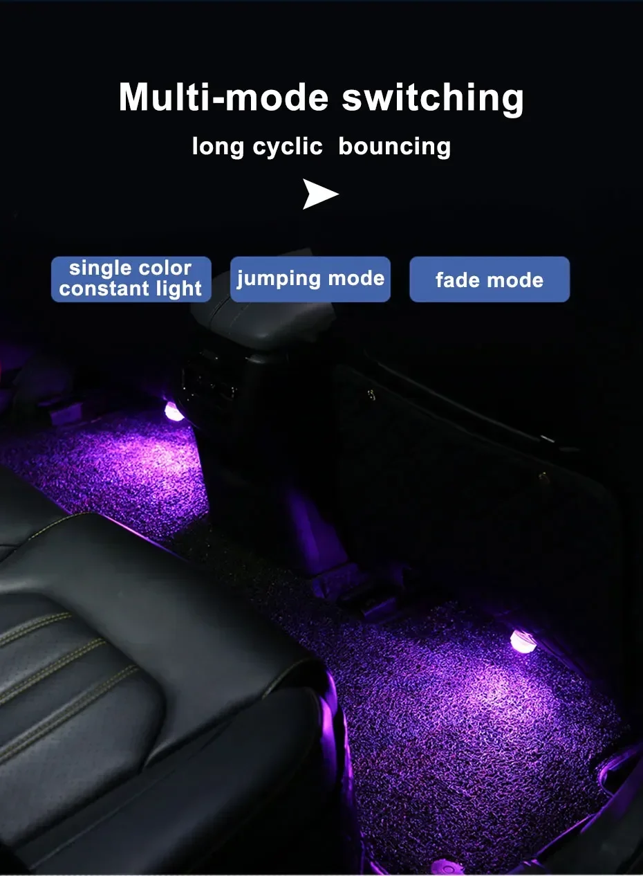 Wireless Adhesive LED Car Interior Ambient Light Remote Control Decor Auto Roof Foot Atmosphere Lamp Bicycle Tail Light