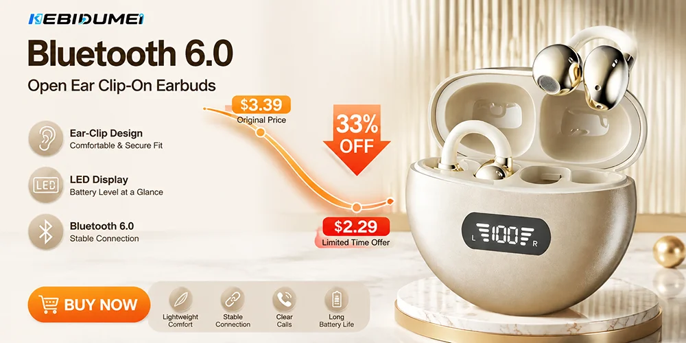 Bluetooth 5.4 Ear Hook Headphones TWS Wireless Earphones HiFi Stereo Waterproof Headsets LED Display Long Standby Touch Earbuds