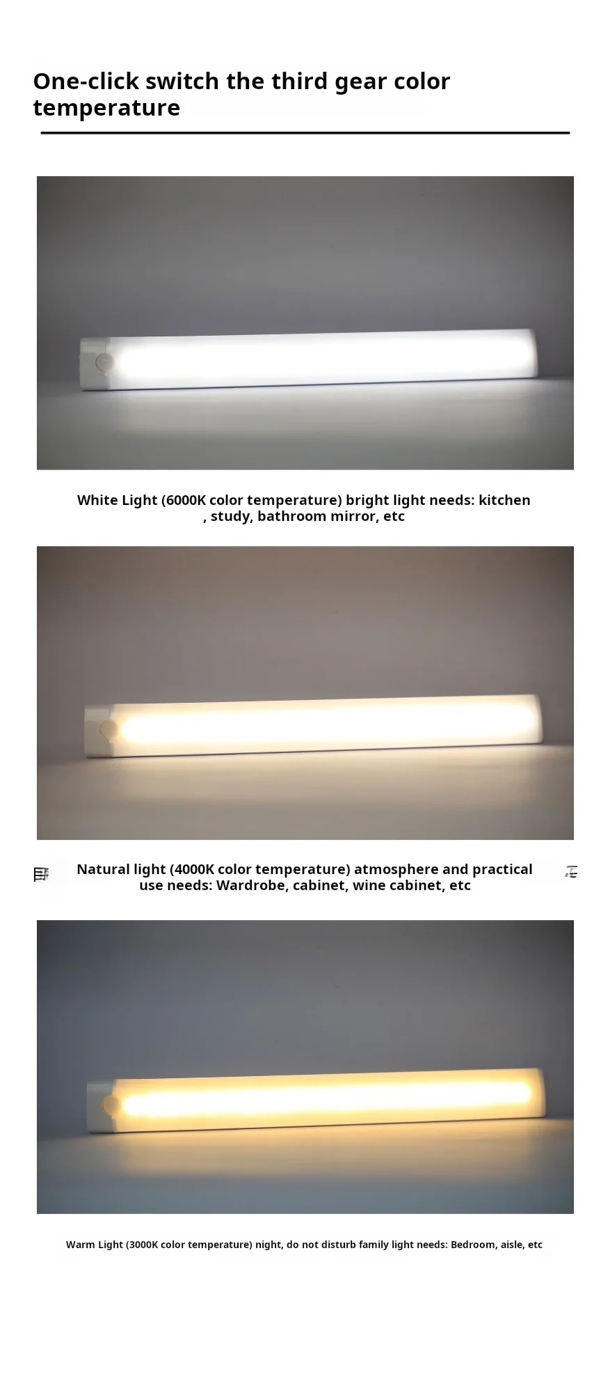 1pc Wireless Rechargeable LED Motion Sensor Cabinet Light - Ideal for Closet, Kitchen, Wardrobe, Stairs - Battery Operated Night